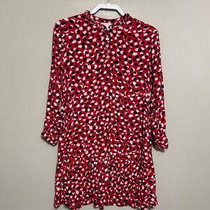 Free‎ Assembly Dress S Red Spotted Ruffle Trim Long Sleeve Tiered Festival Party